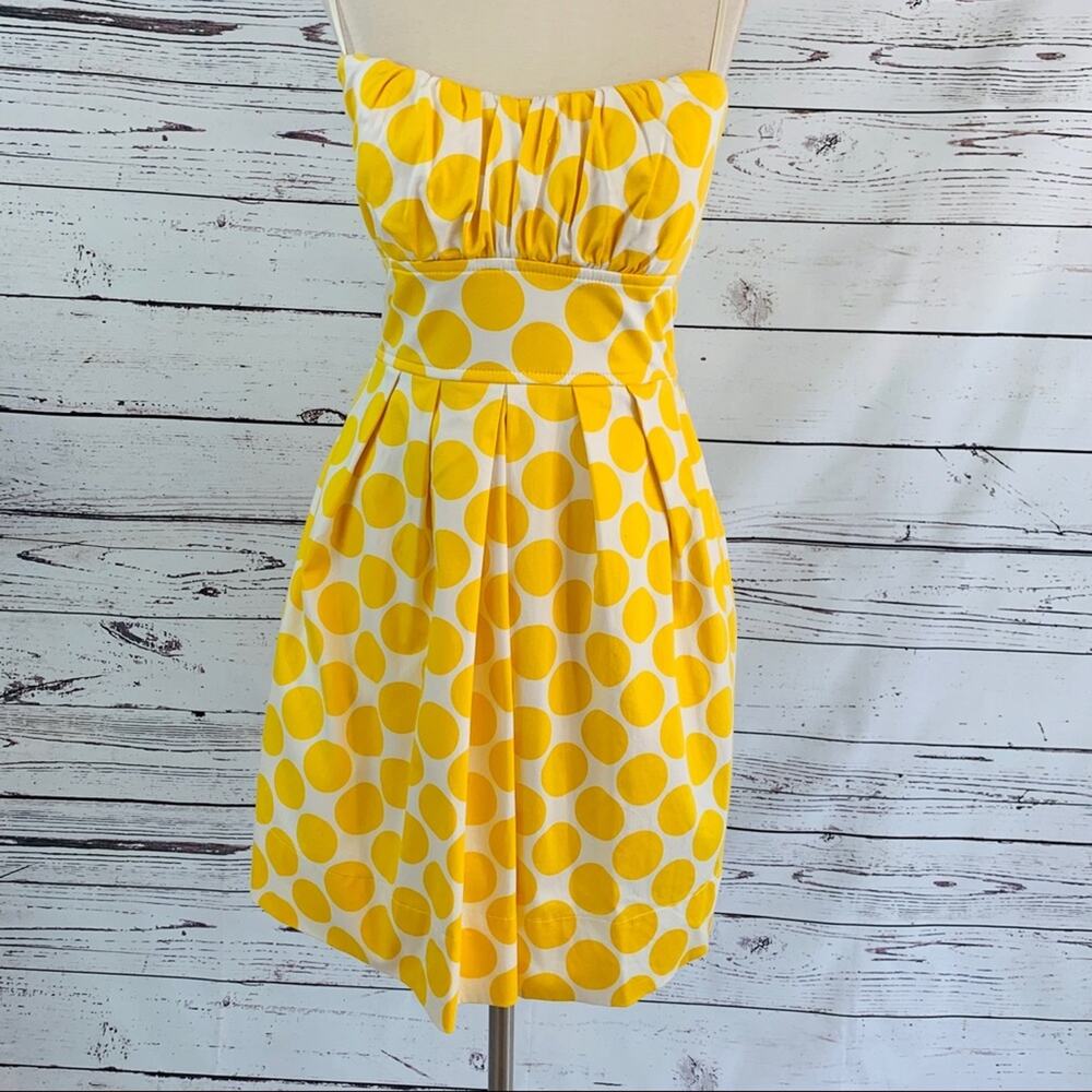 yellow white polka dot full dress a-line.